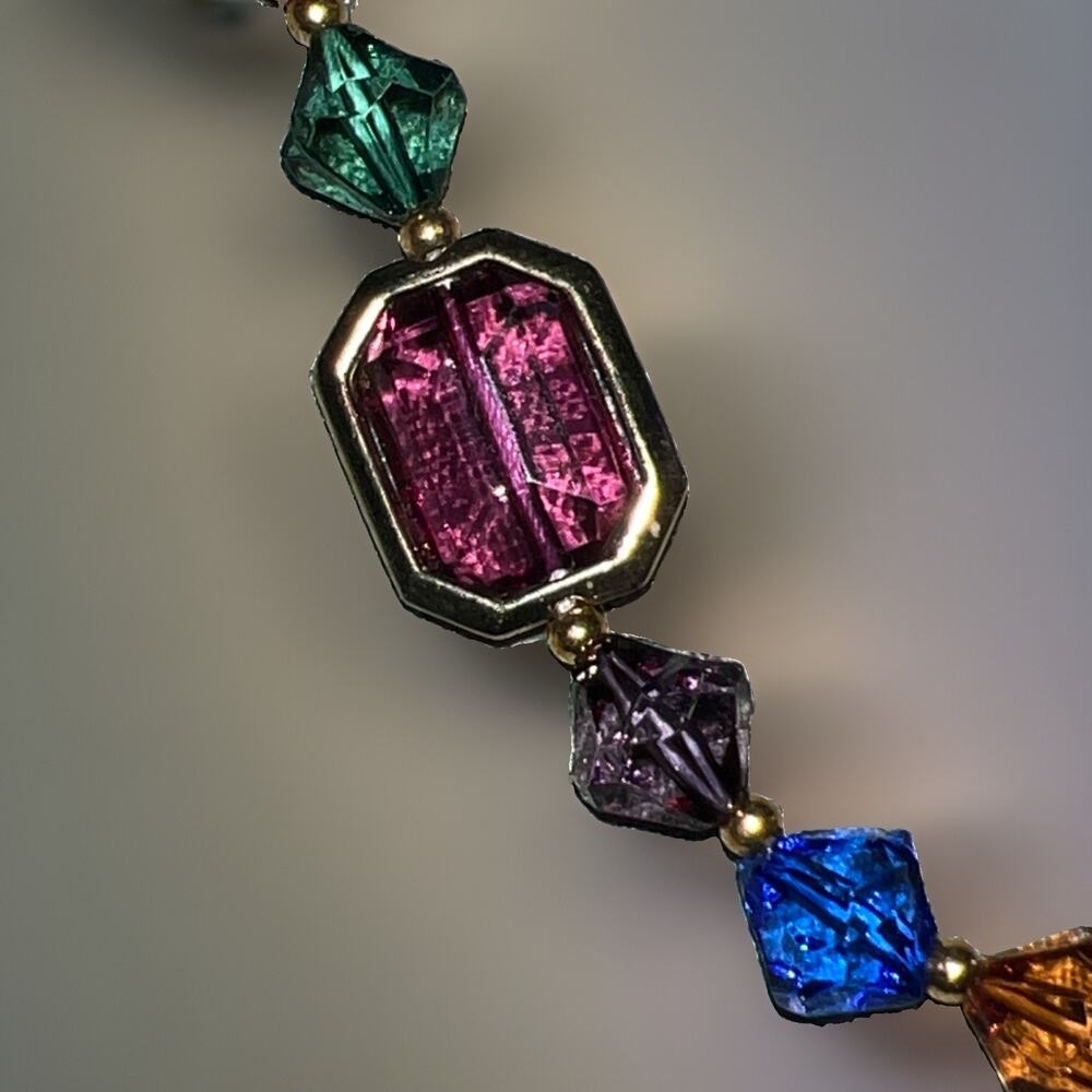 Barbara Lewis Multi‑Color Kinetic Necklace Gold‑Tone 4 Spinning Stones C753339 - Picture 2 of 11